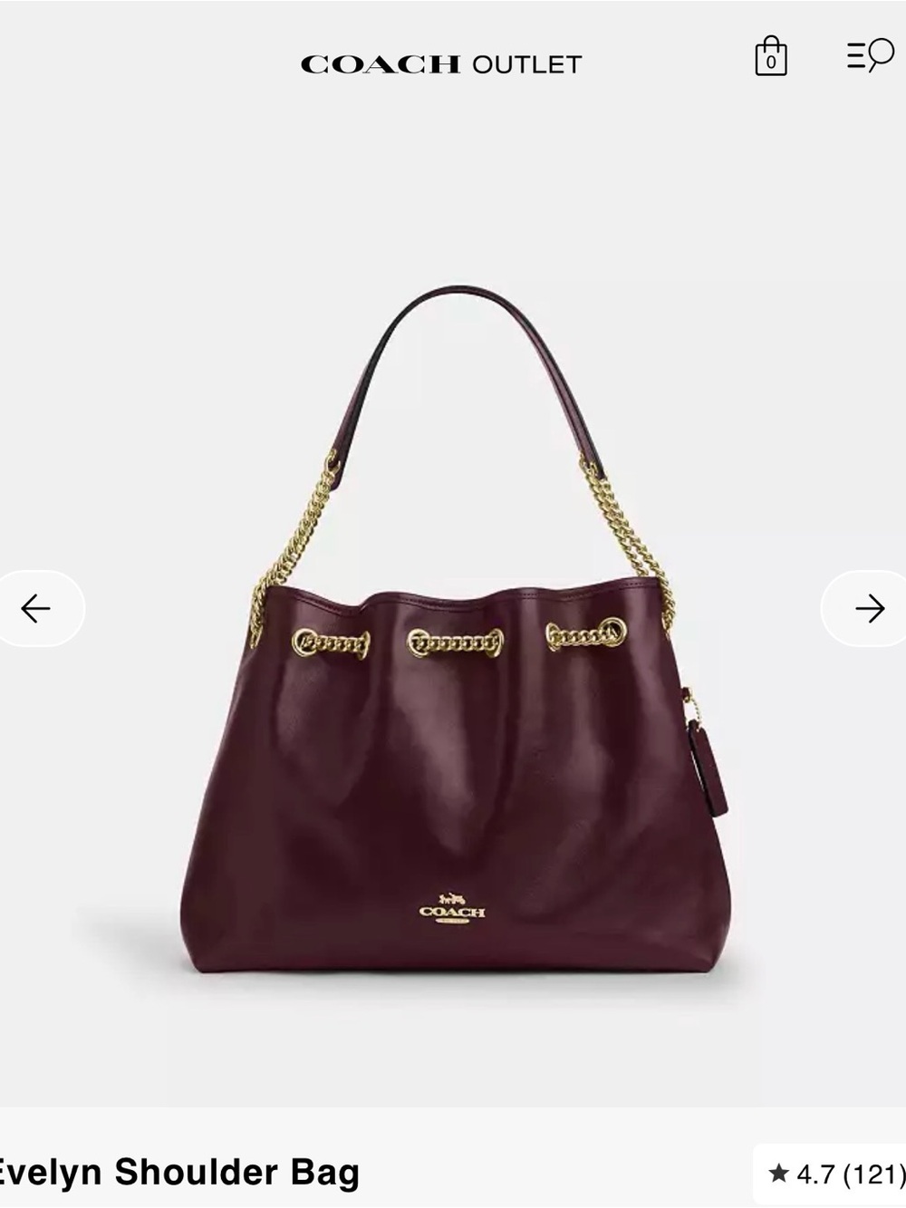 COACH Evelyn Shoulder Bag in Dark Wine with Gold Hardware